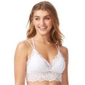 SO Intimates White Wireless Strappy Lace Bralette Size L